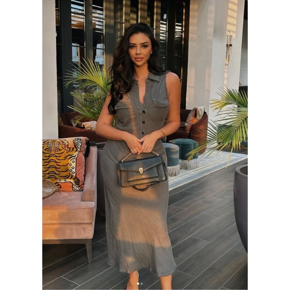 Zara Linen Gray Maxi Dress